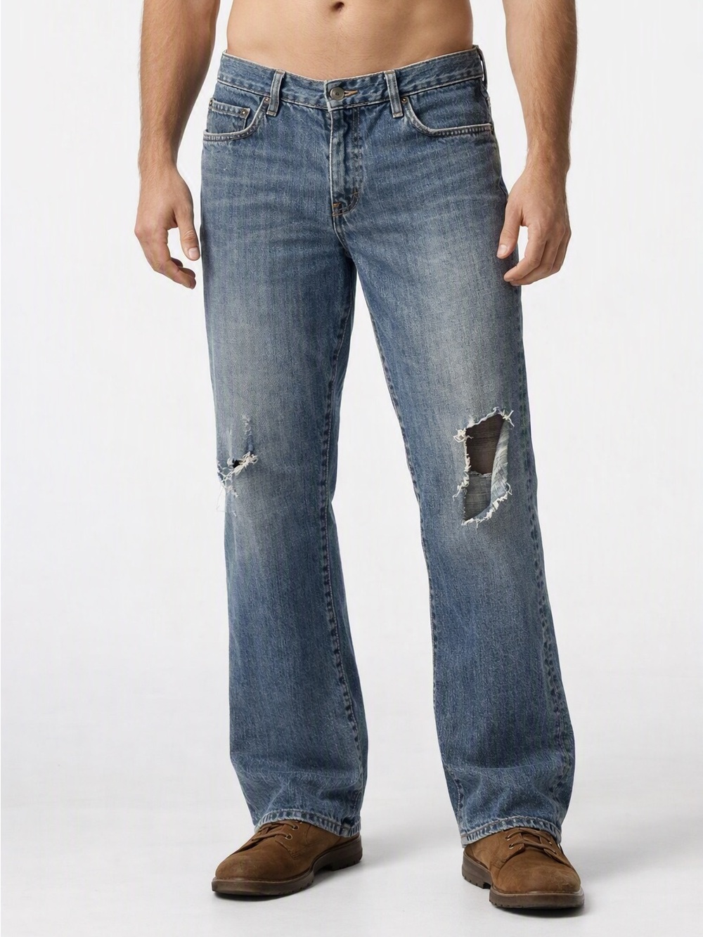 Eddie Bauer Bootcut Ripped Distressed Denim Blue Jeans Size 36x32